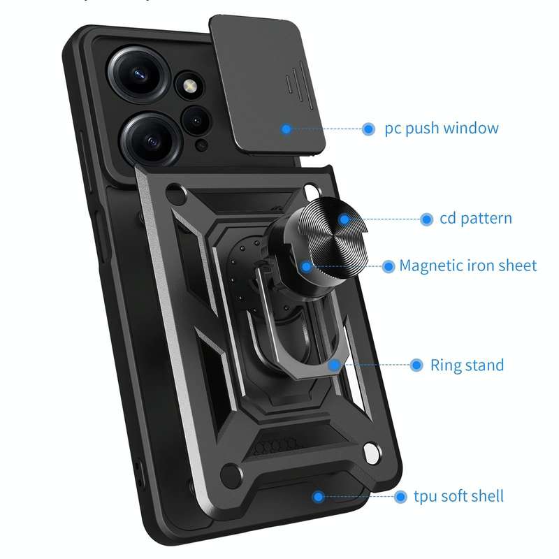 For Xiaomi Redmi Note 12 4G Global Sliding Camera Cover Design Phone Case(Black)