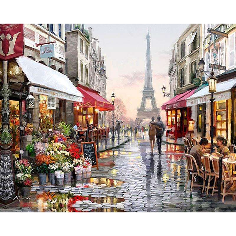 DIY Creative Paint By Numbers Oil Painting Paris Flower Street Art Painting without Framework, Si...