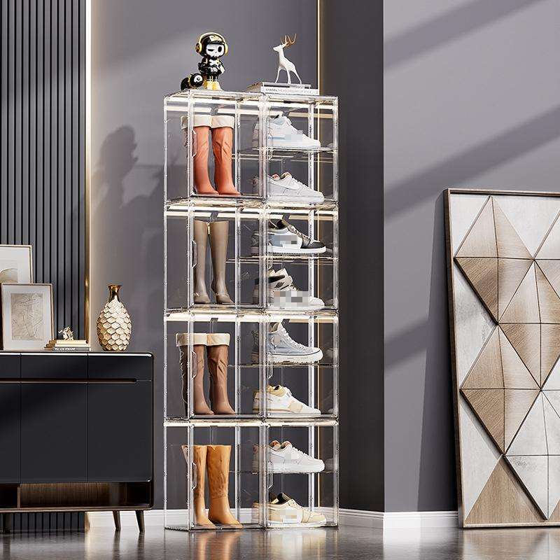 Stackable Transparent Storage Box Magnetic Suction Bookcase Handbag Display Rack, Style: Three Pa...