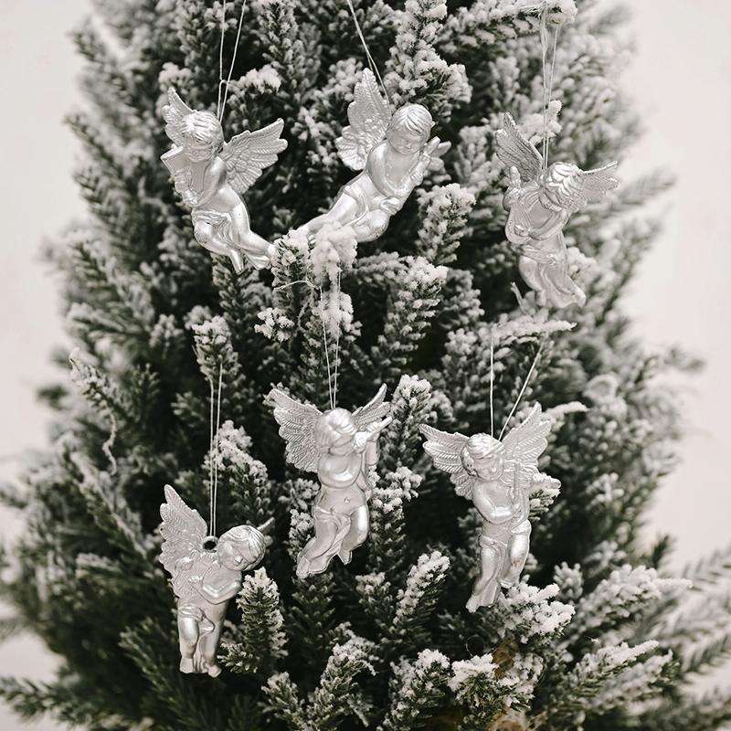 6pcs /Pack Christmas Angel Pendant Decoration Electroplated Semi-Dimensional Hanging Ornament(Sil...