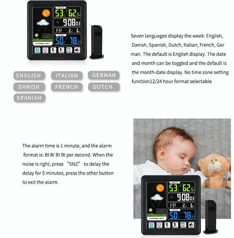 TS-3310 Wireless Weather Clock Multifunctional Color Screen Clock Creative Home Touch Screen Ther...