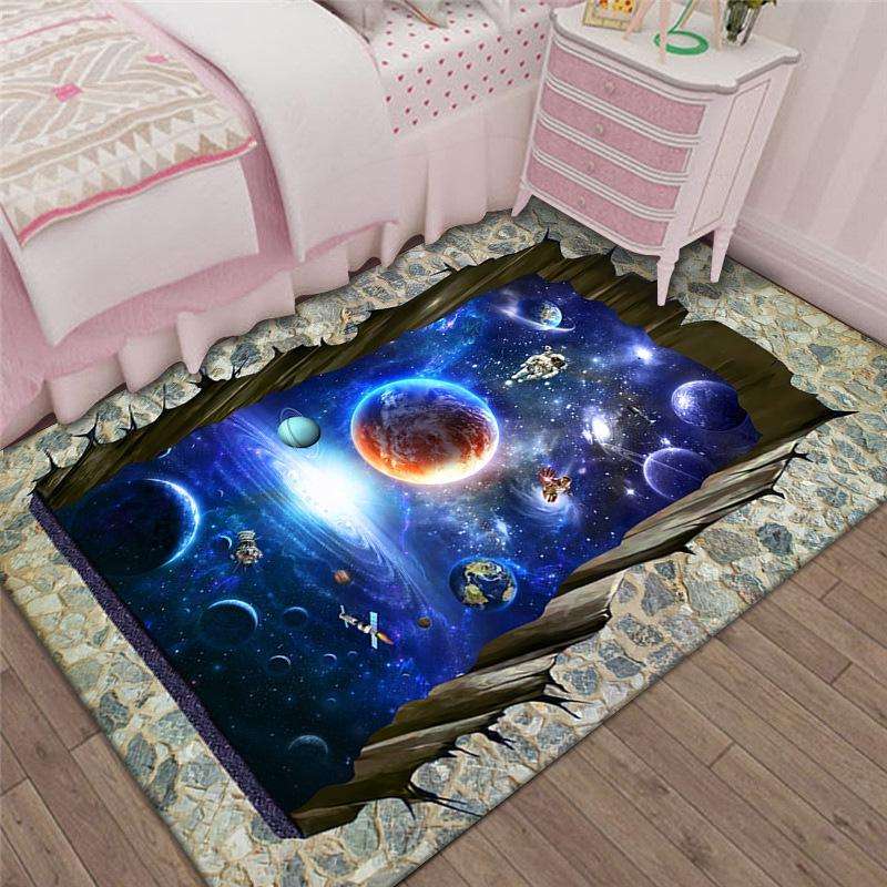 3D Stereo Rectangular Visual Geometric Living Room Carpet, Size: 60x90cm(Cosmic Starry Sky)