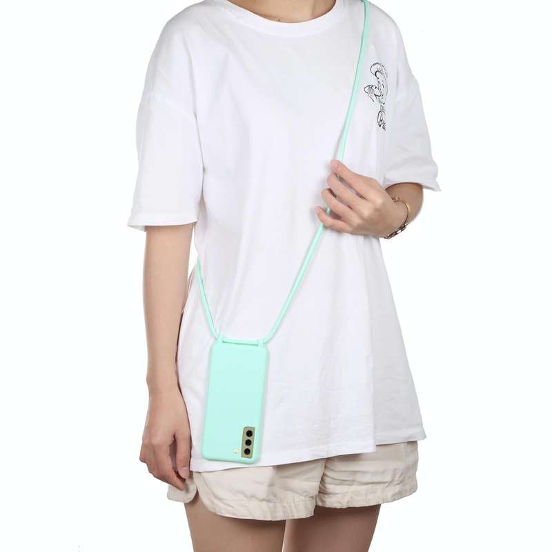 For Samsung Galaxy S21 FE Candy Colors TPU Protective Case with Lanyard(Mint Green)