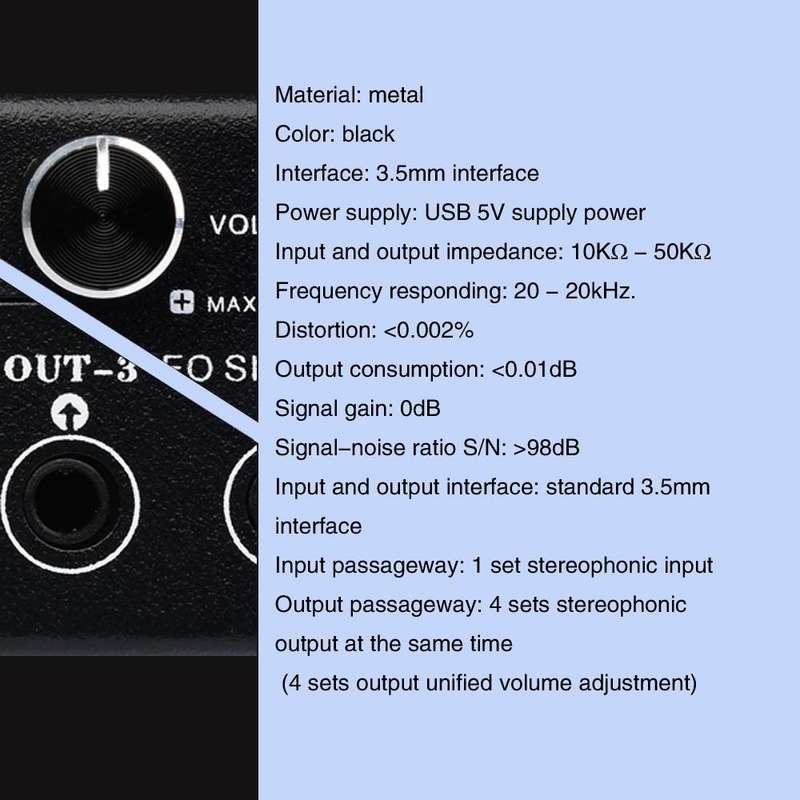 1 In 4 Out Audio Frequency Signal Splitter Distribute Device, Non Consumption, 3.5mm Interface Ou...