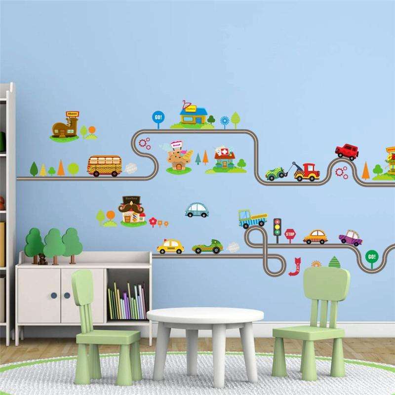Cartoon Track Car Children Bedroom Wall Stickers Decorative Green Wall Stickers(ZY083)