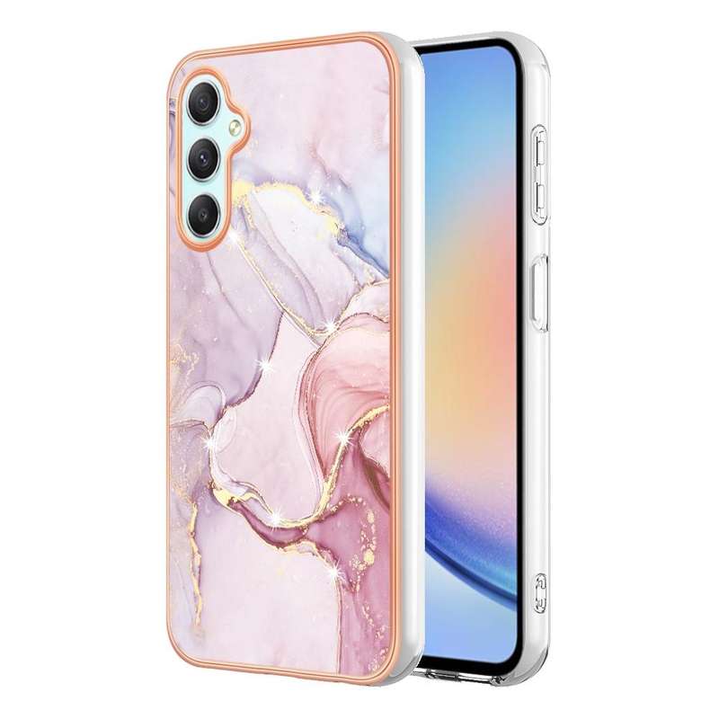 For Samsung Galaxy A25 5G Electroplating Marble Dual-side IMD Phone Case(Rose Gold 005)