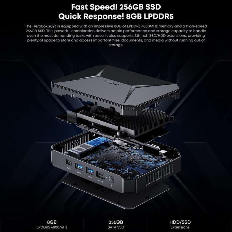 CHIWI HeroBox Mini PC, Windows 11, Intel Celeron N5100 Quad Core up to 2.8 GHz, 8GB+256GB, Suppor...