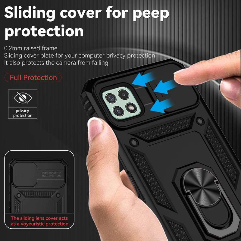 For Samsung Galaxy A22 5G Sliding Camshield Holder Phone Case(Black)
