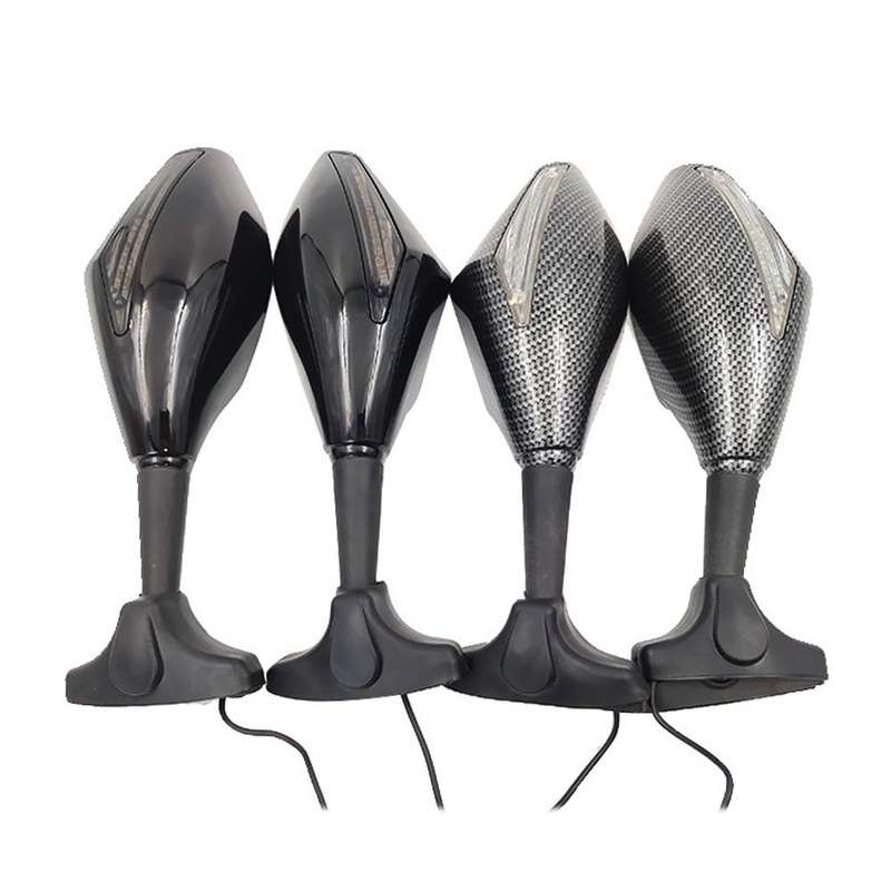 Motorcycle Modified Rear View Mirror Set with Light for Kawasaki (Carbon Fiber Black)