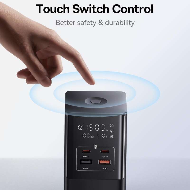 Baseus PowerCombo Tower Power Strip 3xAC+2xType-C+2xUSB 100W with 1.5 Power Cord, JP Plug(Black)