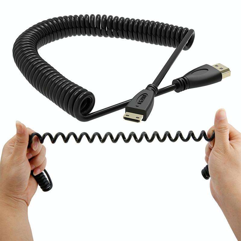 1.4 Version, Gold Plated Mini HDMI Male to HDMI Male Coiled Cable, Support 3D / Ethernet, Length:...