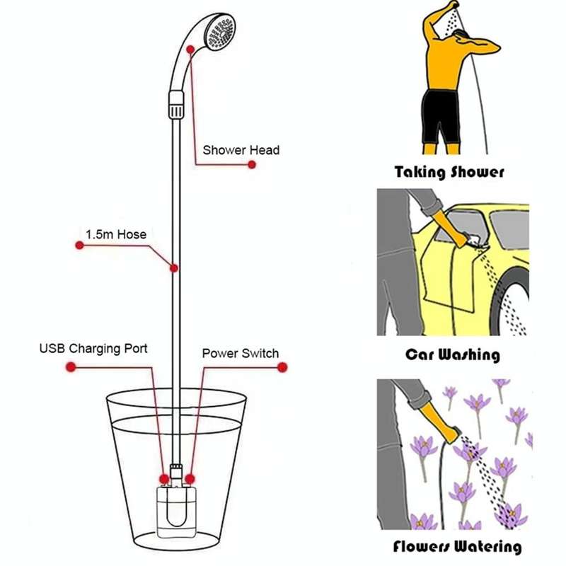 KE-801 Outdoor Electric Shower Camping Rechargeable Portable Shower Head