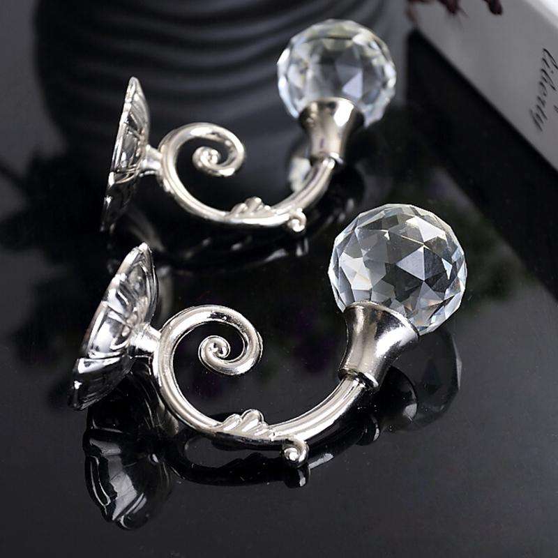 1 Pair Vintage Crystal Flower Barb Curtain Decoration Wall Hook(Silver)