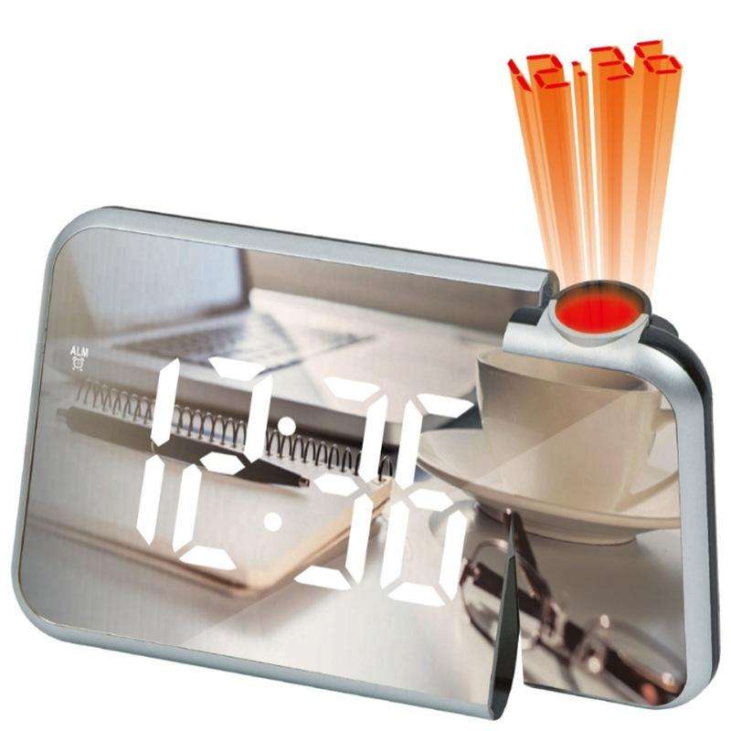 8590 LED Mirror Projection Automatic Semi-bright Electronic Clock(Black Shell+White Light)
