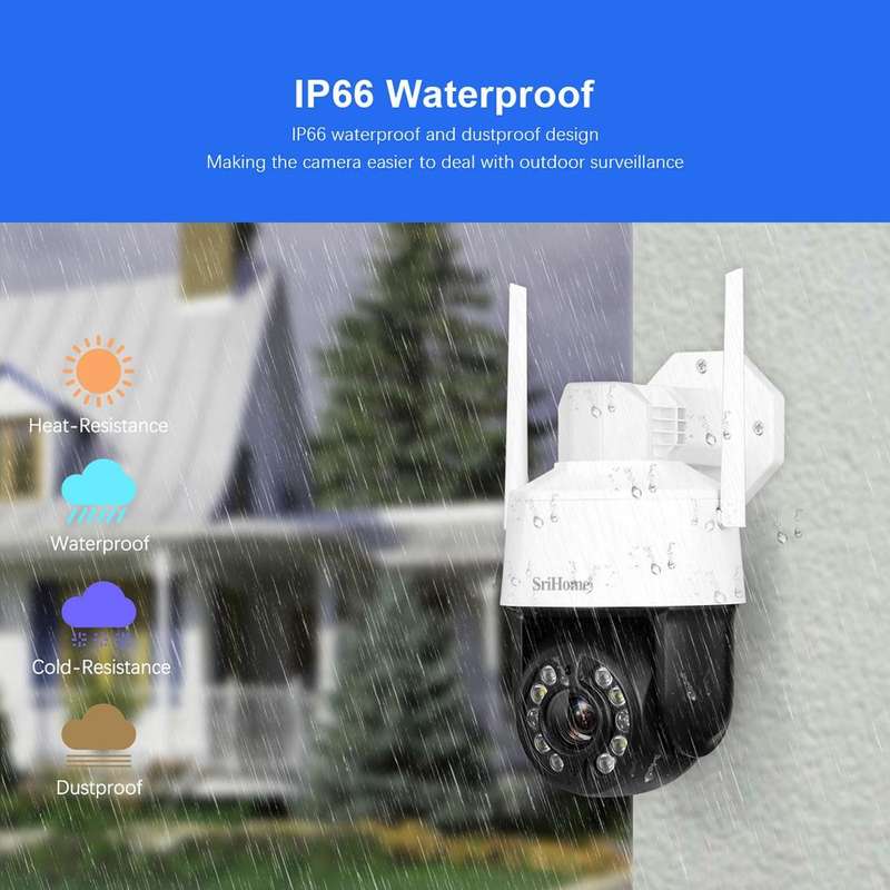 SriHome SH041 5.0MP 20X Optical Zoom 2.4G/5G WiFi IP66 Waterproof AI Auto Tracking H.265 Video Su...