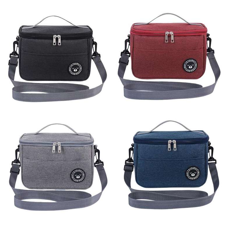 Thermal Lunch Box Bag Durable Waterproof Office Cooler Lunchbox with Strap L(Dark Red)