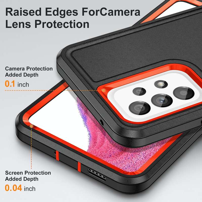 For Samsung Galaxy A53 3 in 1 Rugged Holder Phone Case(Black + Orange)