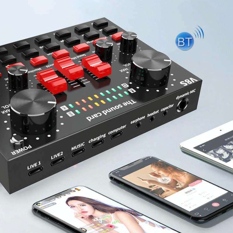 V8S Sound Card Mobile Phone Computer Anchor Live K Song Recording Microphone, Specification: Engl...