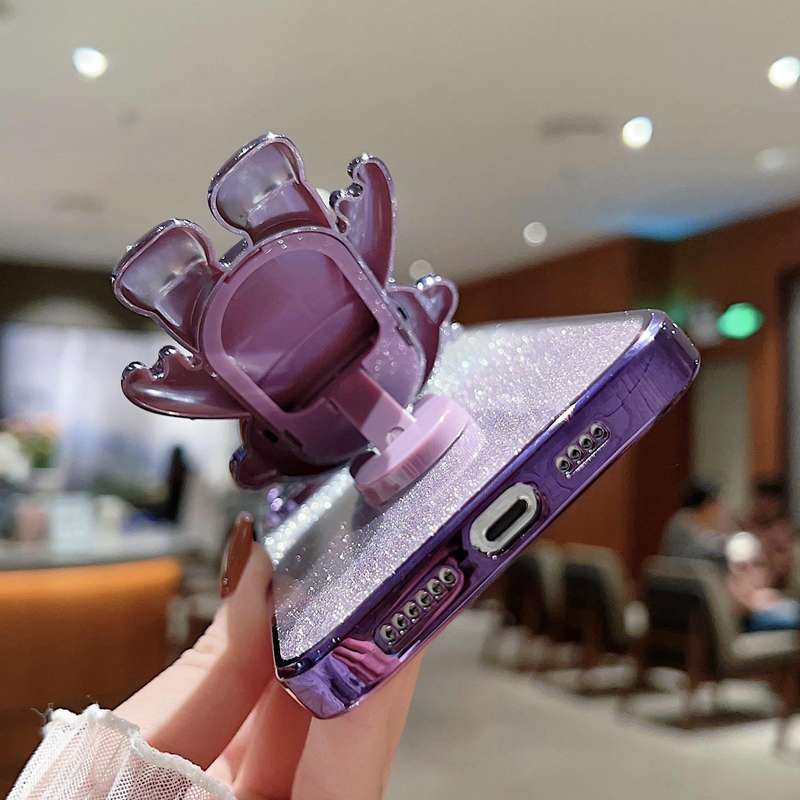 For iPhone 14 Pro Max Astronaut Holder Gradient Glitter Powder Phone Case(Purple)
