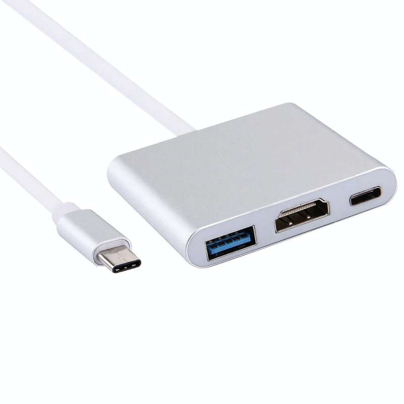 USB-C / Type-C 3.1 Male to USB-C / Type-C 3.1 Female & HDMI Female & USB 3.0 Female Adapter(Silver)