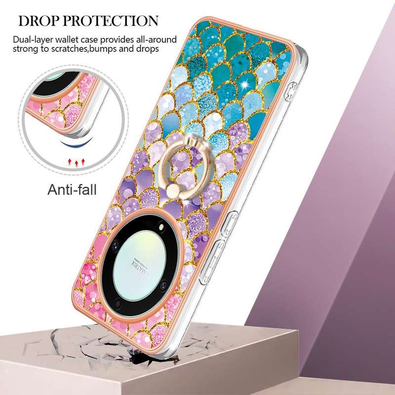 For Honor X9a / Magic5 Lite Electroplating IMD TPU Phone Case with Ring(Colorful Scales)