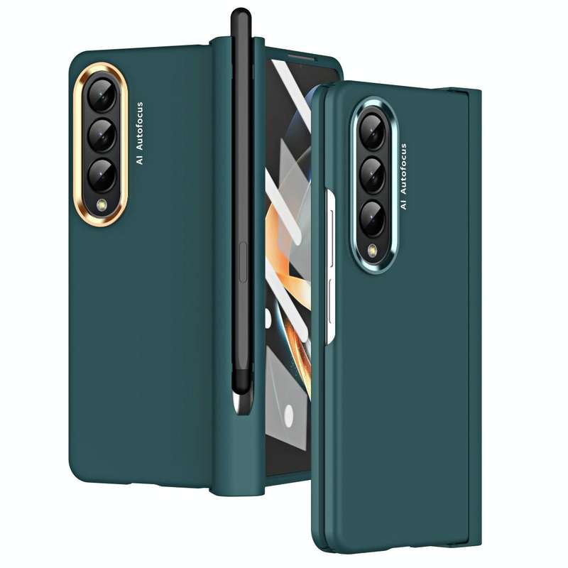 For Samsung Galaxy Z Fold4 Skin Feel Two-color Contact Lens Hinge Flip Phone Case with Pen Slot(A...
