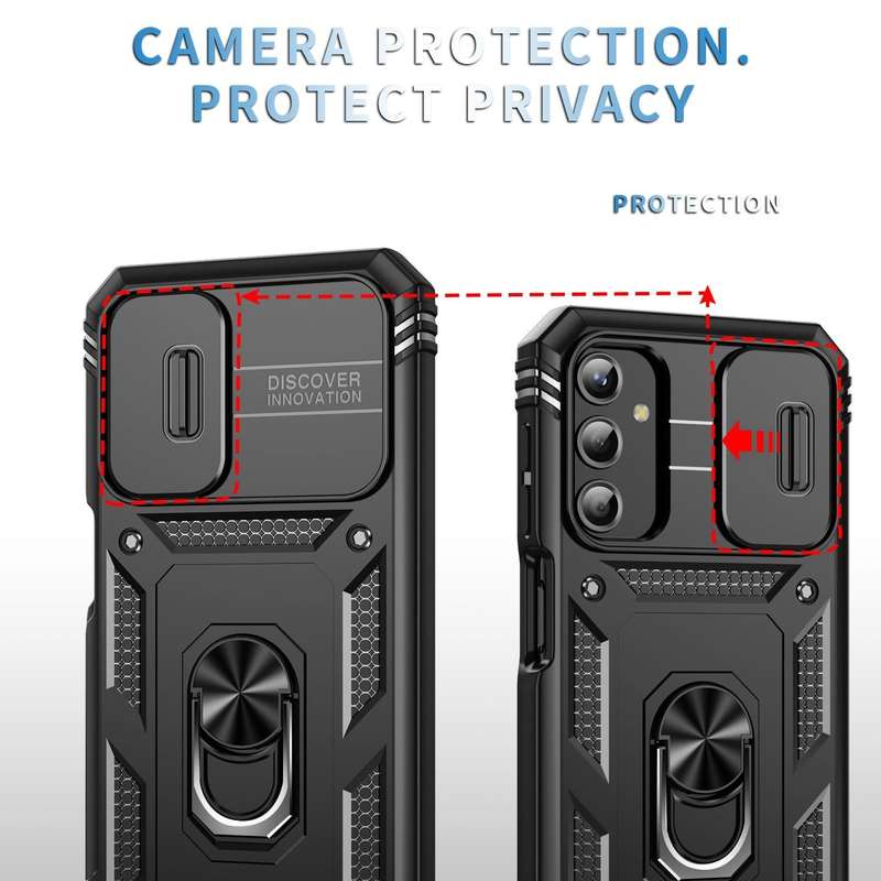 For Samsung Galaxy A25 5G Sliding Camshield TPU + PC Phone Case with Holder(Black)
