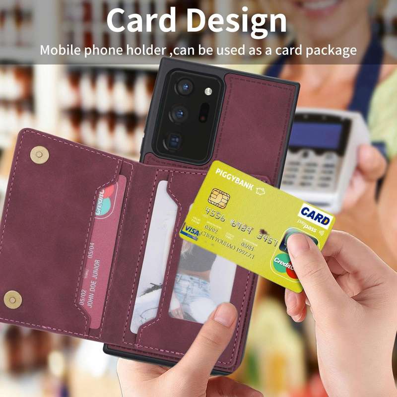For Samsung Galaxy Note20 Zipper Card Holder Phone Case(Wine Red)