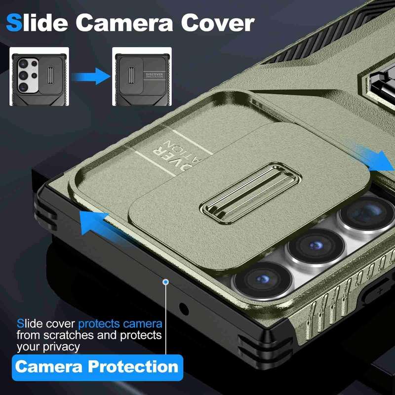 For Samsung Galaxy S23 Ultra 5G Sliding Camshield Holder Phone Case(Alpine Green)