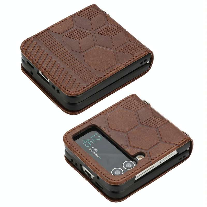 For Samsung Galaxy Z Flip4 Football Texture Leather Phone Case(Brown)
