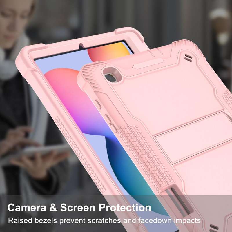 For Samsung Galaxy Tab S6 Lite Silicone + PC Shockproof Protective Case with Holder(Rose Gold)