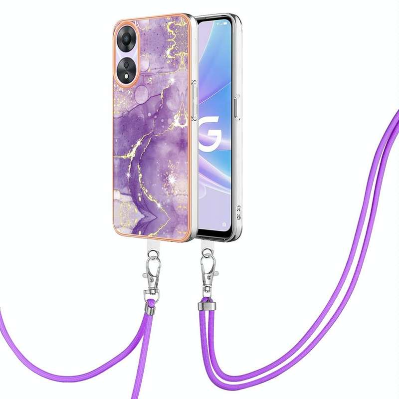 For OPPO A78 / A58 Electroplating Marble Dual-side IMD Phone Case with Lanyard(Purple 002)