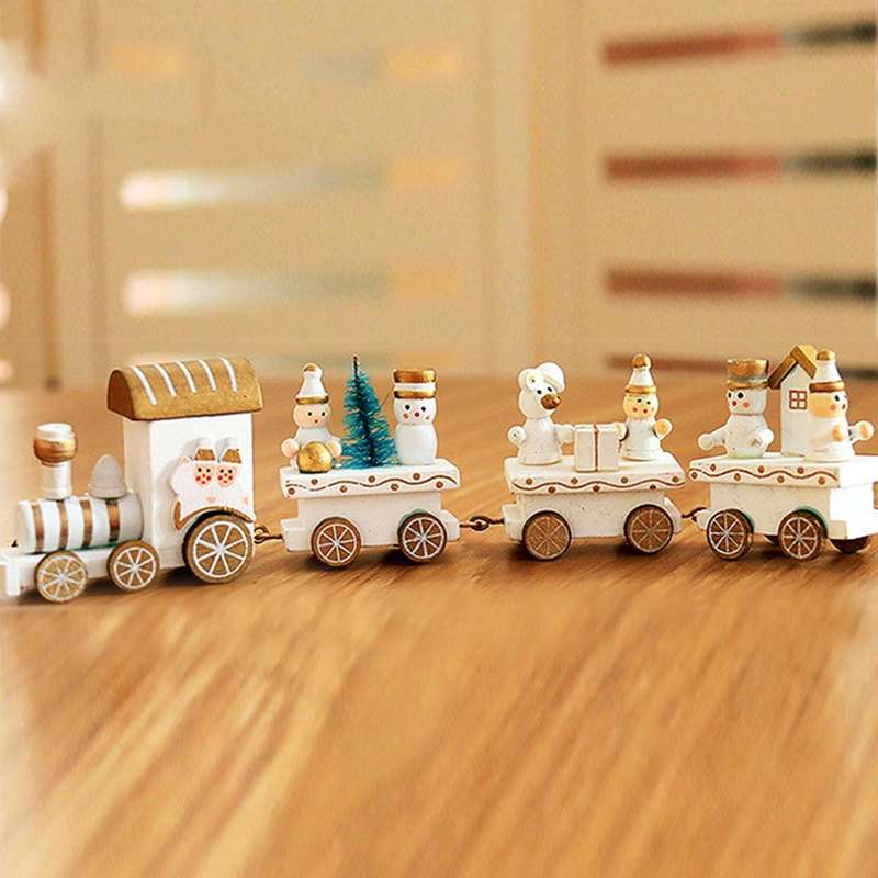 Christmas Dinner Table Decoration, Wooden Trains Children Kindergarten Christmas Decoration Ornam...