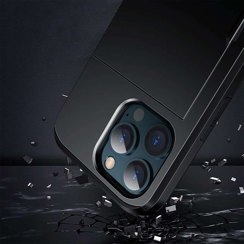 For iPhone 15 Pro Shockproof Armor Phone Case with Slide Card Slot(Dark Blue)