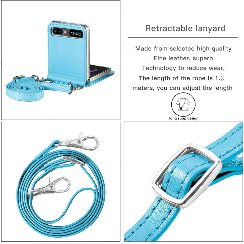 For Samsung Galaxy Z Flip 5G Diagonal Lanyard Embossed Card Phone Case(Blue)