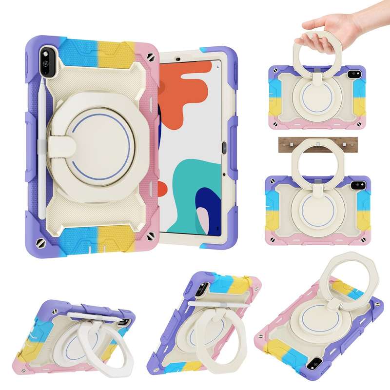 For Huawei MatePad 10.4 Armor Contrast Color Silicone + PC Tablet Case(Colorful Pink)