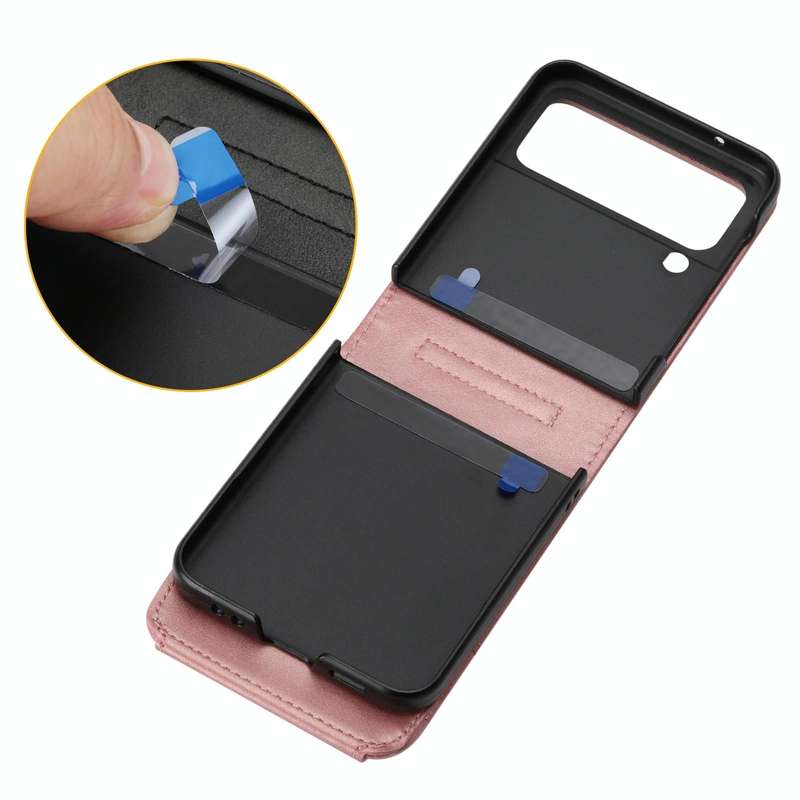 For Samsung Galaxy Z Flip4 Cubic Grid Calf Texture Leather Phone Case with Neck Lanyard(Brown)