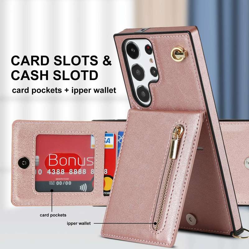 For Samsung Galaxy S23 Ultra 5G Cross-body Zipper Square TPU+PU Back Cover Case(Rose Gold)