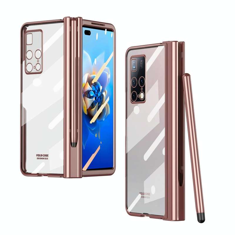 For Huawei Mate X2 Full Body Electroplating Hinge Phone Case with Stylus(Pink)