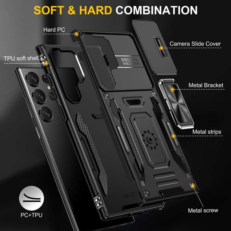 For Samsung Galaxy S24 Ultra 5G Armor PC + TPU Camera Shield Phone Case(Black)