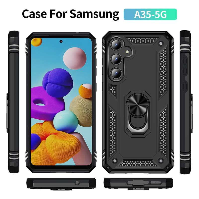 For Samsung Galaxy A35 5G Shockproof TPU + PC Phone Case with Holder(Black)