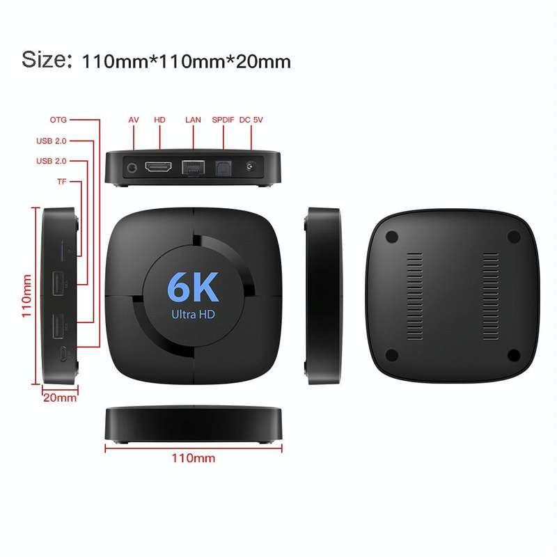 6K UHD Smart TV Box, Android 10.0, Allwinner H616 Quad Core, 4GB+32GB,AU Plug
