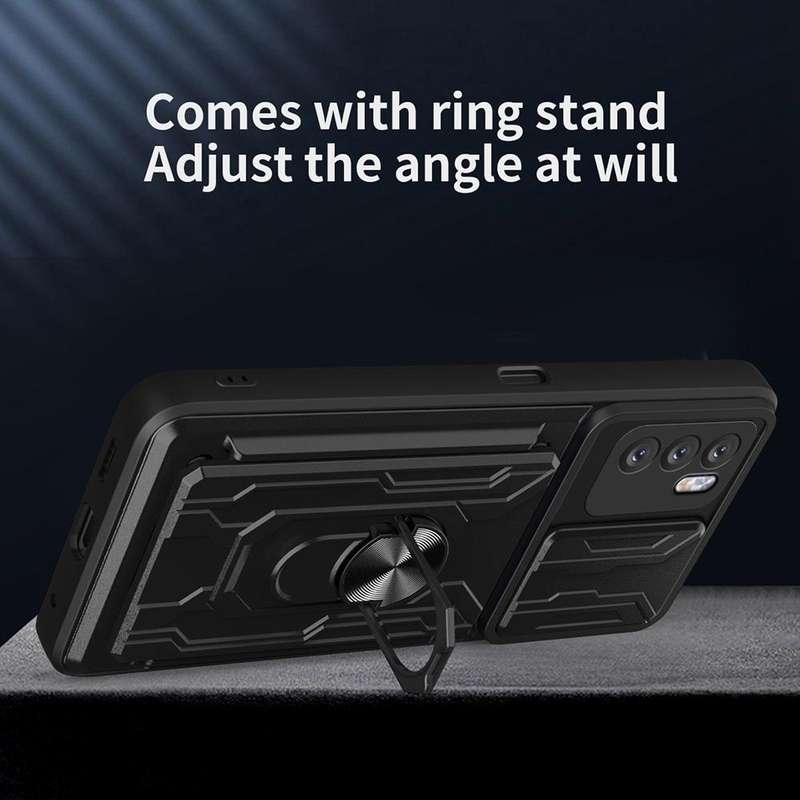 For OPPO A16 Sliding Camshield TPU+PC Phone Case with Card Slot(Sapphire Blue)