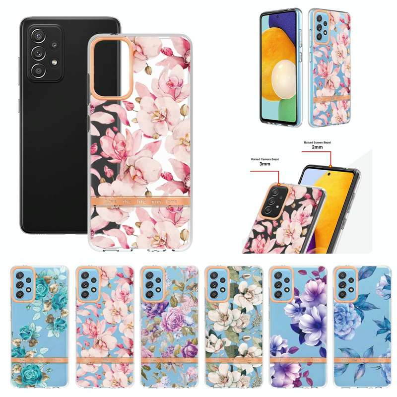 For Samsung Galaxy A52 5G / 4G Flowers and Plants Series IMD TPU Phone Case(Blue Rose)