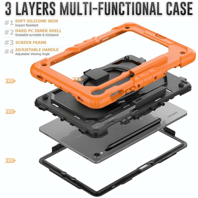 For Samsung Galaxy Tab S9 D Type Silicone Hybrid PC Tablet Case with Handle Holder(Orange)