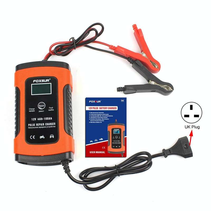 12V 6A Intelligent Universal Battery Charger for Car Motorcycle, Length: 55cm, UK Plug(Red)
