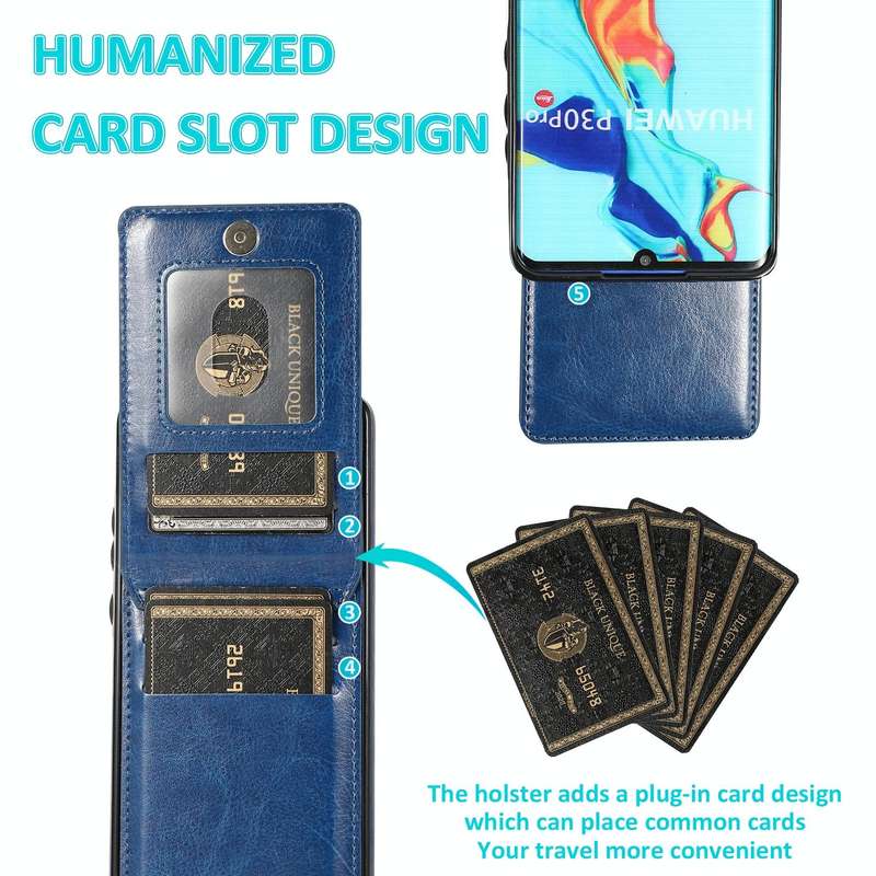 For Huawei P30 Pro Solid Color PC + TPU Protective Case with Holder & Card Slots(Blue)
