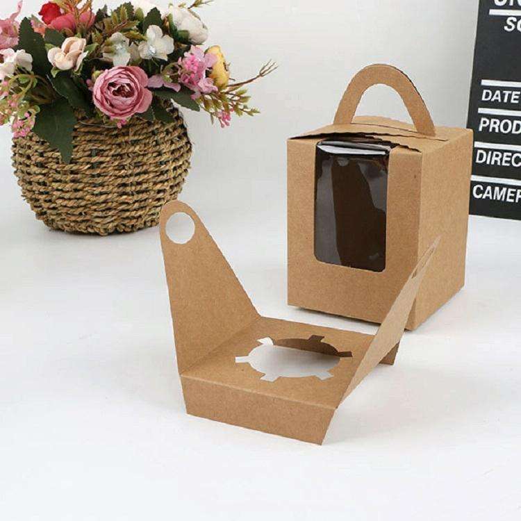 30 PCS Transparent Window 1 Piece Cardboard Portable Cup Cake Box Mousse Pastry Box White
