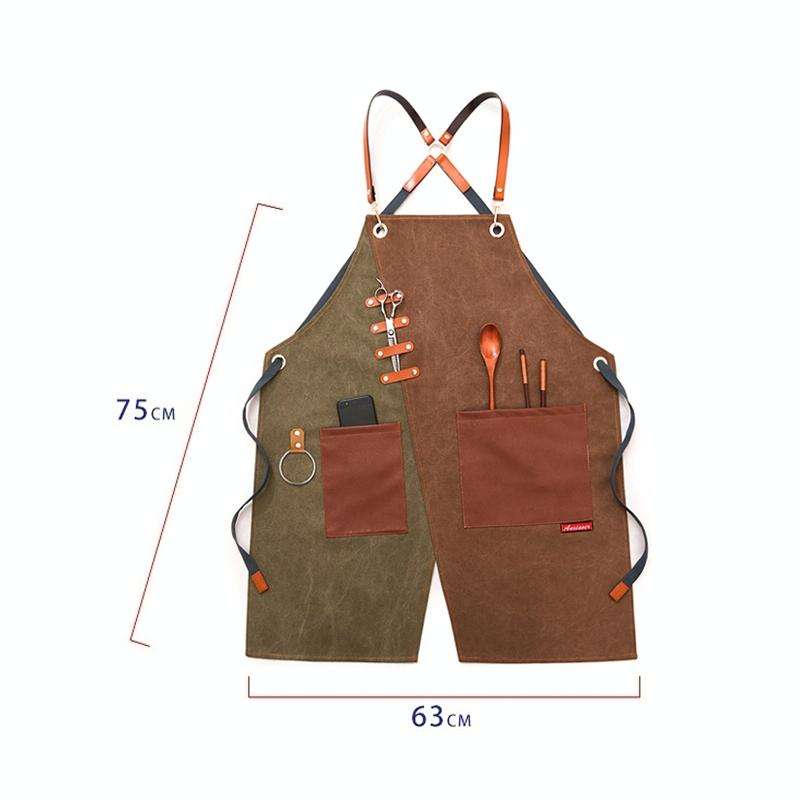 Denim Apron Barber Milk Tea Shop Waiter Overalls(Green-yellow Hook Strap)