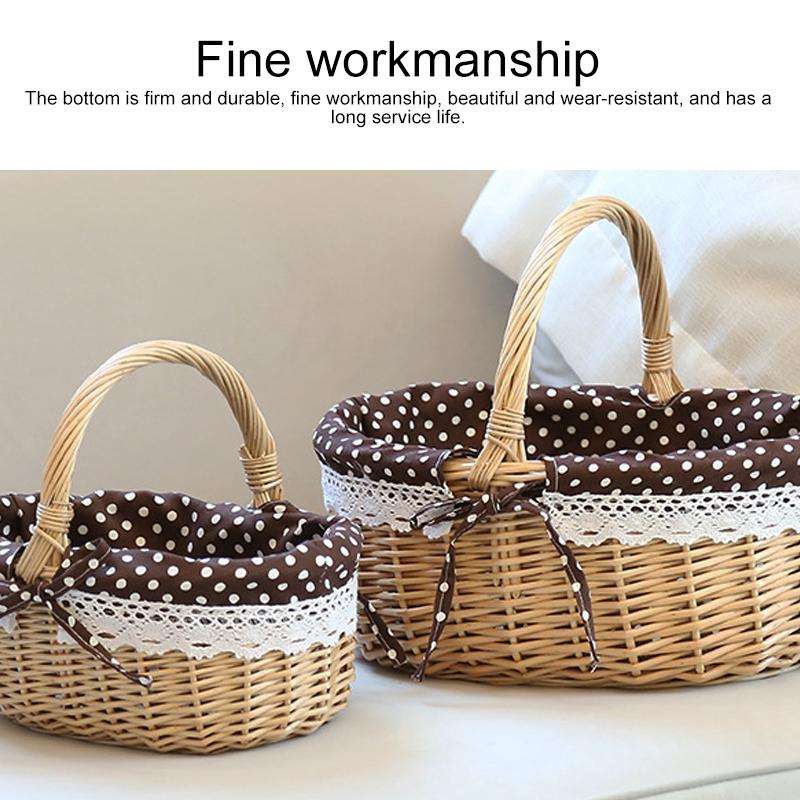 Hand-woven Picnic Basket Sackcloth Rattan Storage Basket, Specification:Large(Primary Color Coffe...
